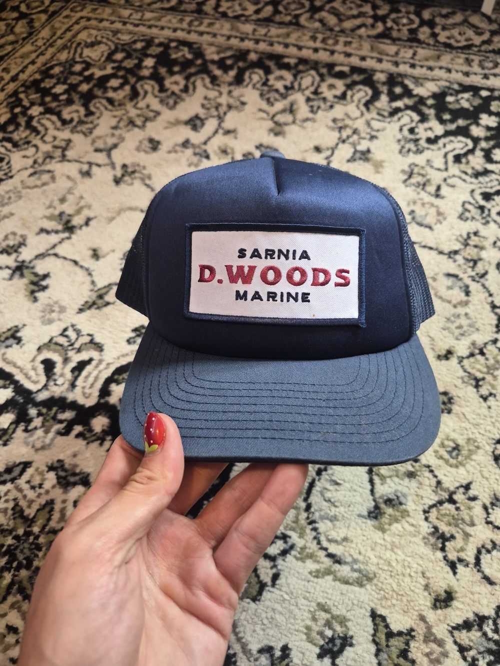 The Classic Navy Blue D. Woods Marine Patch Trucker Hat